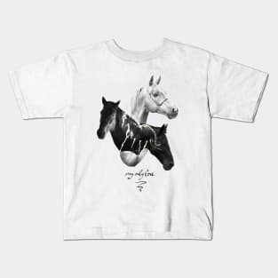 Horses Artistic black and white Painting Decorative - for horse lovers Kids T-Shirt